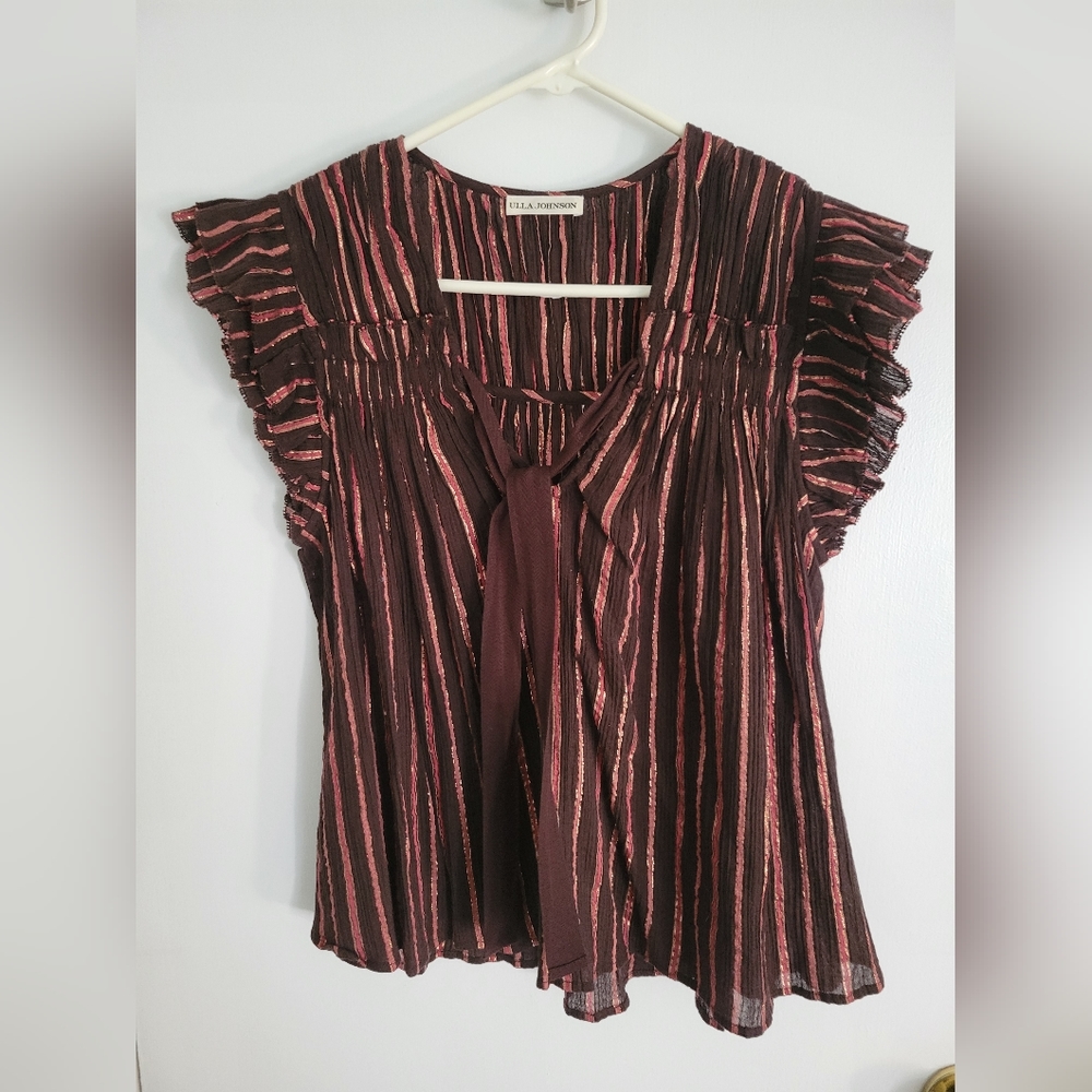 Ulla Johnson top with tie front and gold stripes in size 6